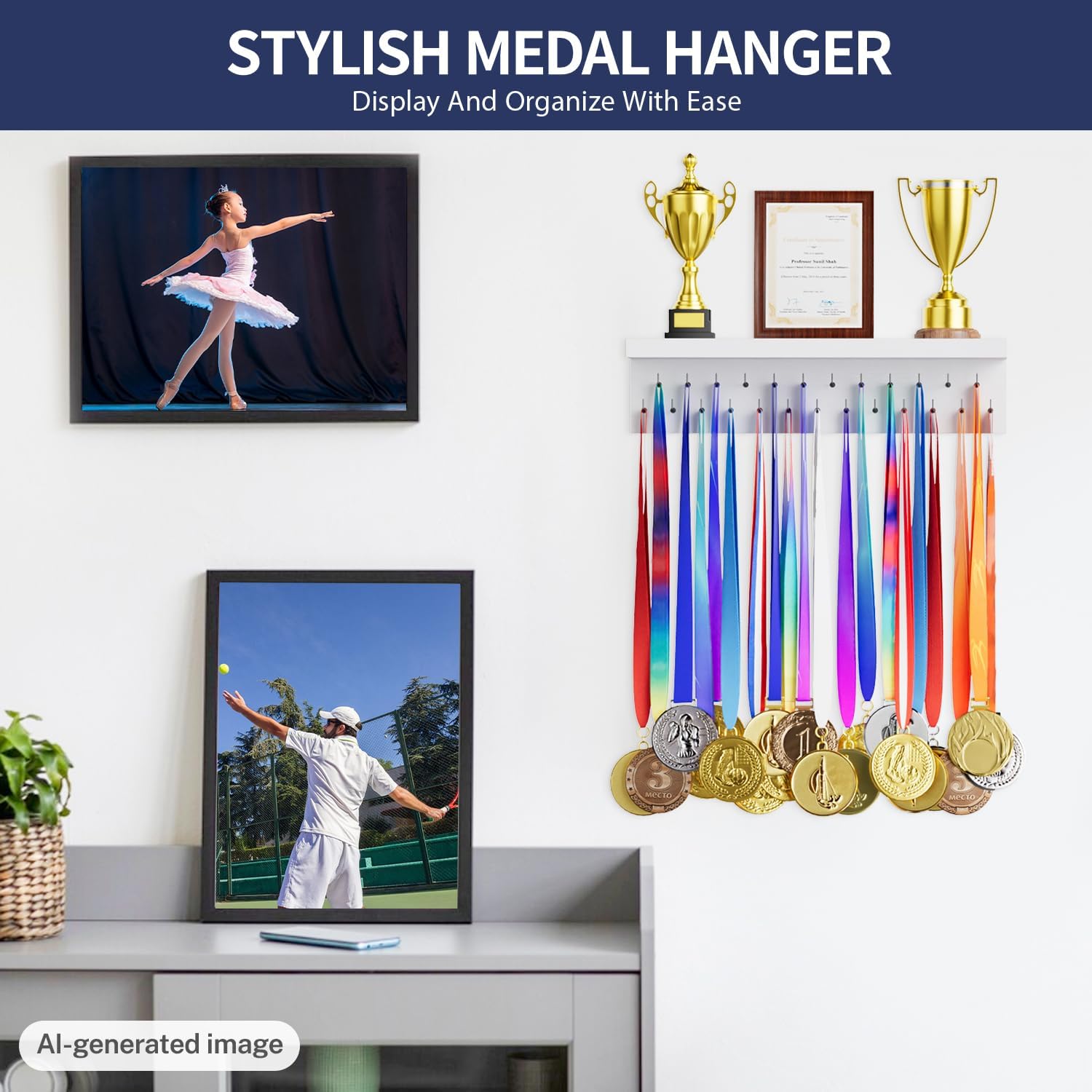 Detalle de Medal holder trophy rack 25 hooks, 40.5cm