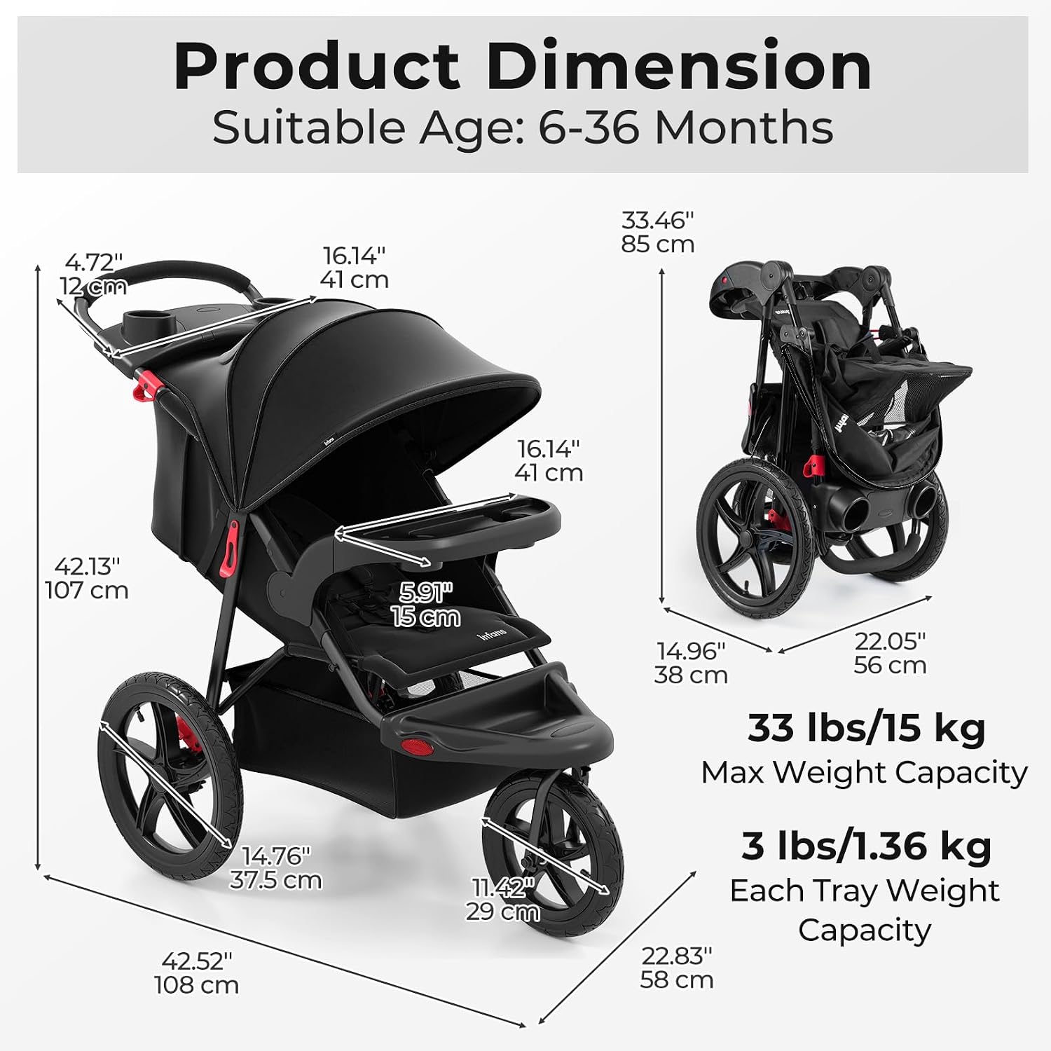 Thumbnail 6 de INFANS Jogging Stroller, Iron Frame