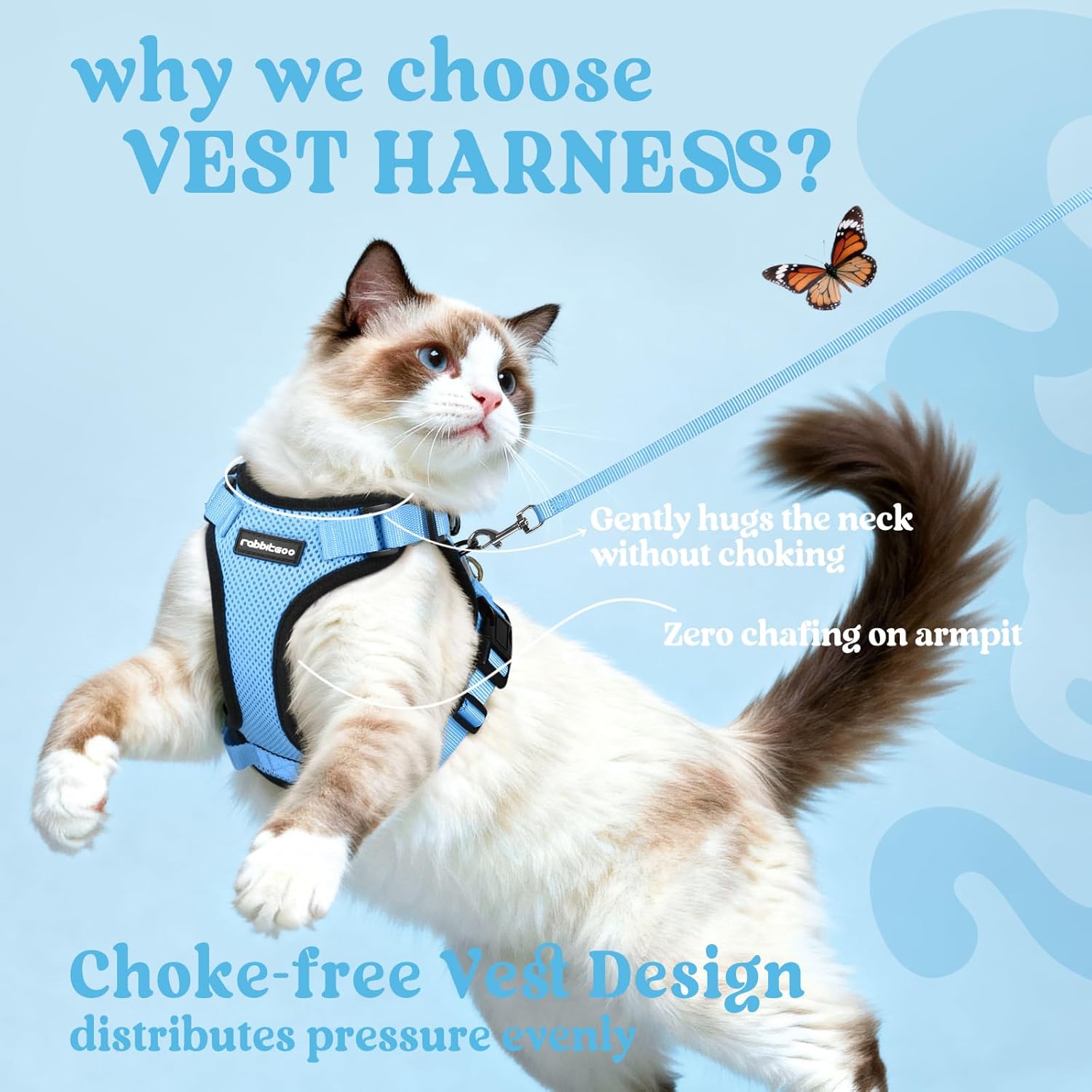Thumbnail 2 de Rabbitgoo Cat Harness and Lead Set (Sky Blue, Size M) – Adjustable, Escape-Proof Walking Kit for Medium to Large Cats