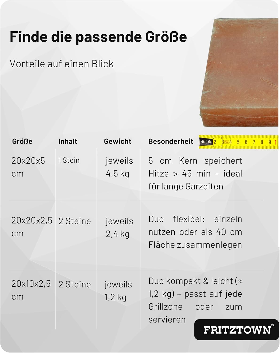 Thumbnail 2 de FRITZTOWN Deluxe Grill-Salzstein 2er-Set 20×10×2,5 cm – Feiner Geschmack durch Kristallsalz