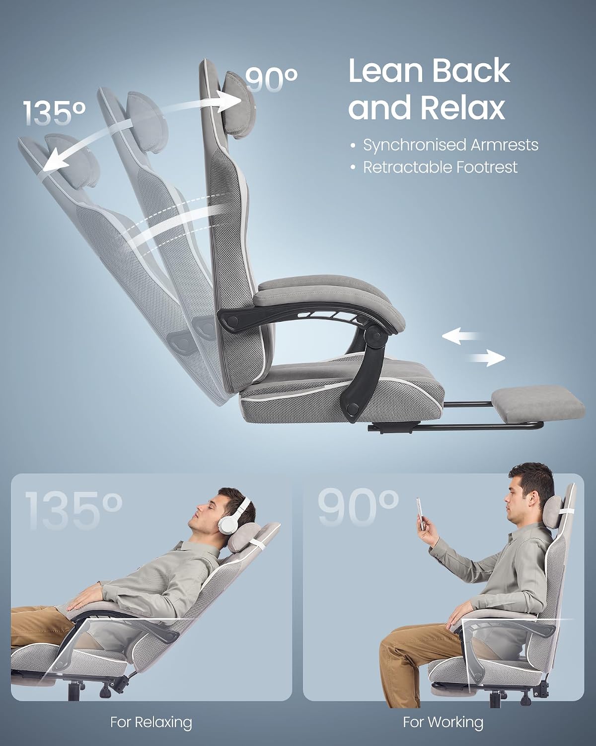 Thumbnail 6 de SONGMICS OBG079GD06 Gaming Chair with Footrest, Spring Seat Cushion & Synchronised Armrests