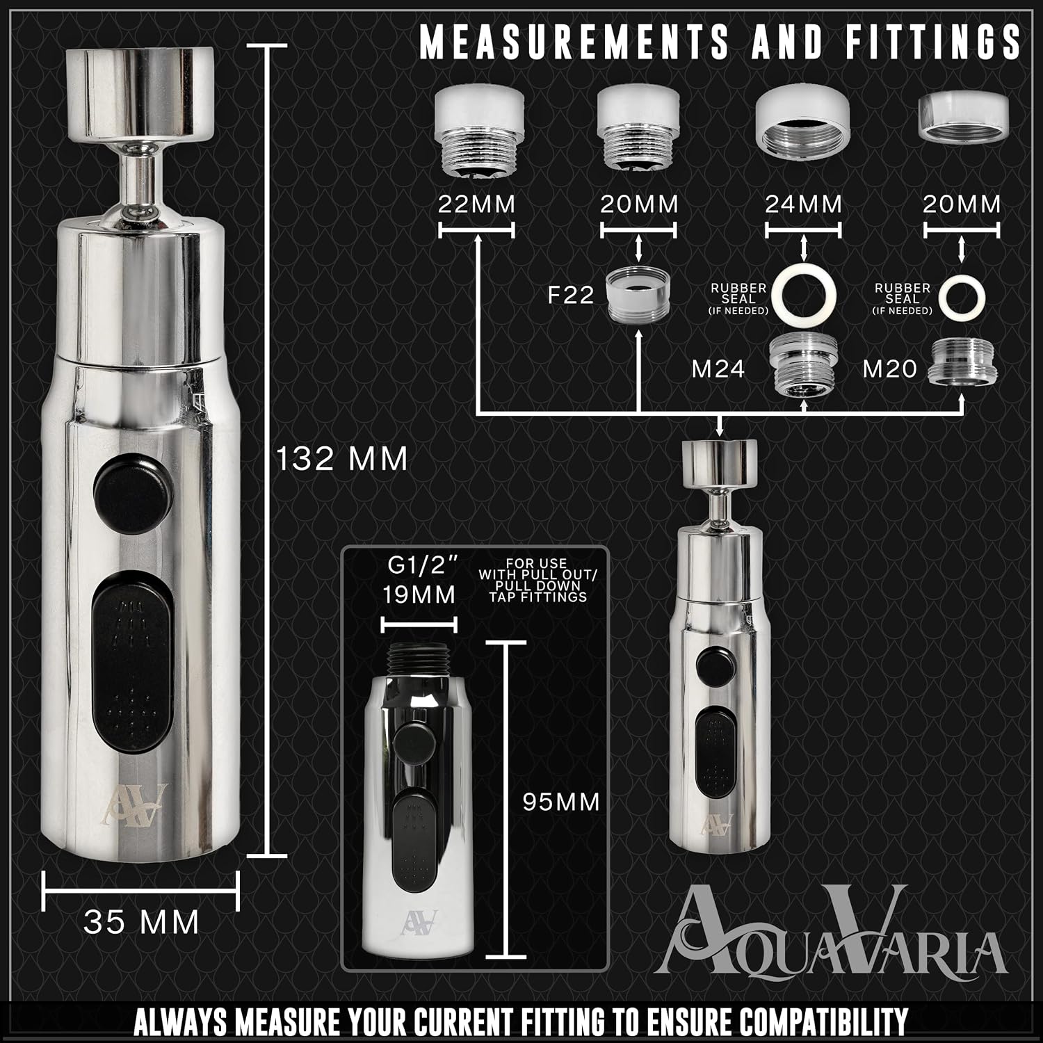 Detalle de AquaVaria UK 3 Function Kitchen Tap Spray Head Attachment (Silver)