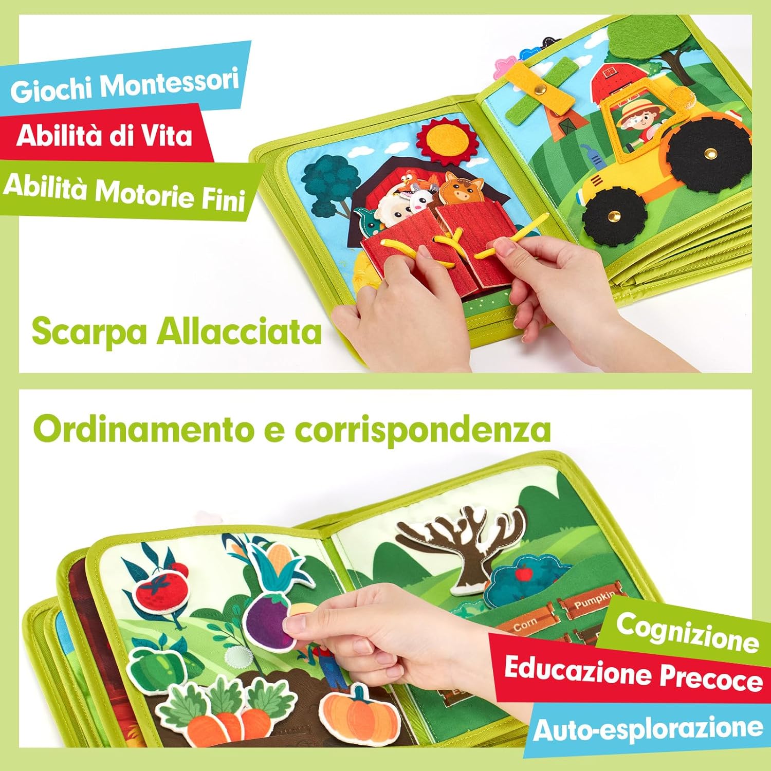 Detalle de hahaland Busy Board Montessori Libro Interattivo 1 Anno – Attività sensoriali e didattiche 20-in-1