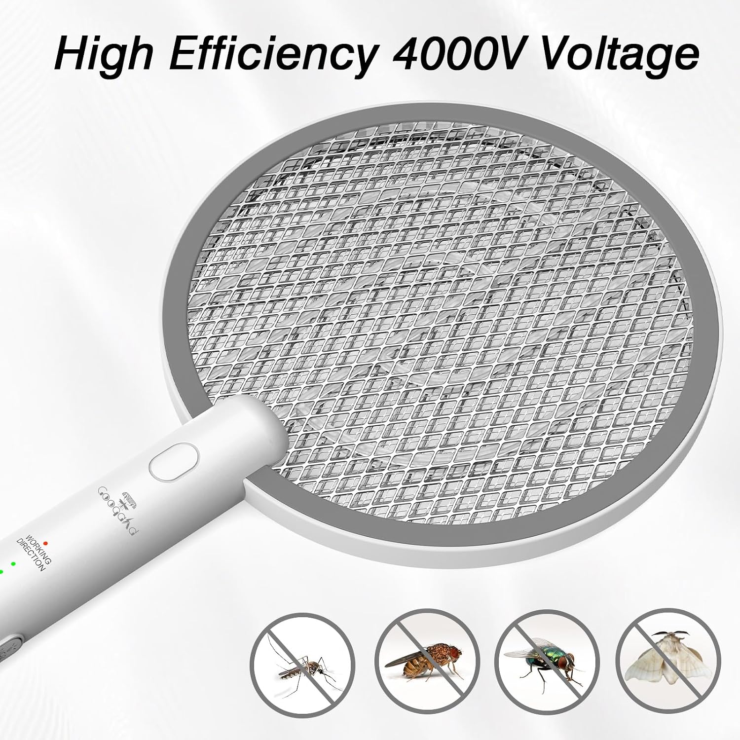 Detalle 2 de GooQand WD-942 Electric Bug Zapper Racket, 4000V, Dual Mode, 3-Layer Mesh
