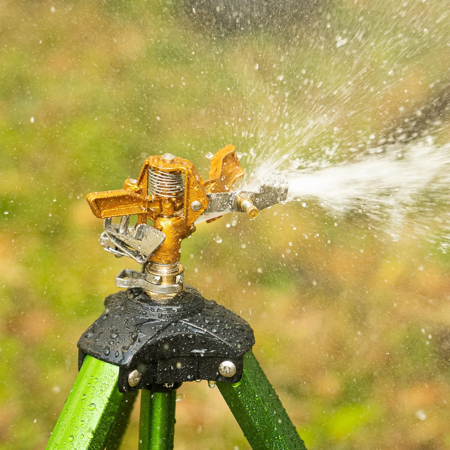 Thumbnail 6 de Hourleey Impact Sprinkler on Tripod Base (Brass, 0–360° Coverage) for Yard & Lawn
