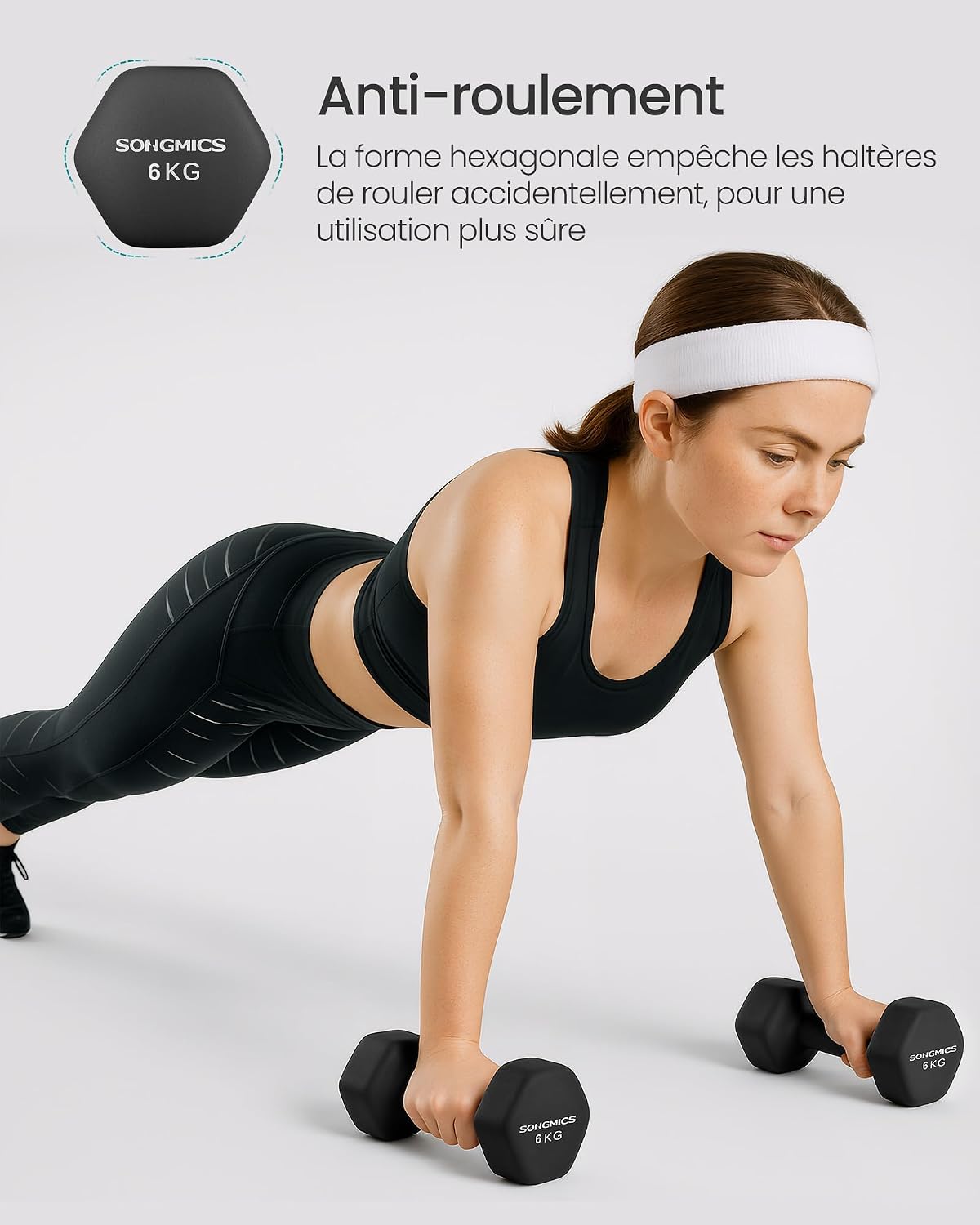 Detalle de ENSEMBLE de 2 haltères hexagonaux SONGMICS en néoprène pour entraînement de force à domicile
