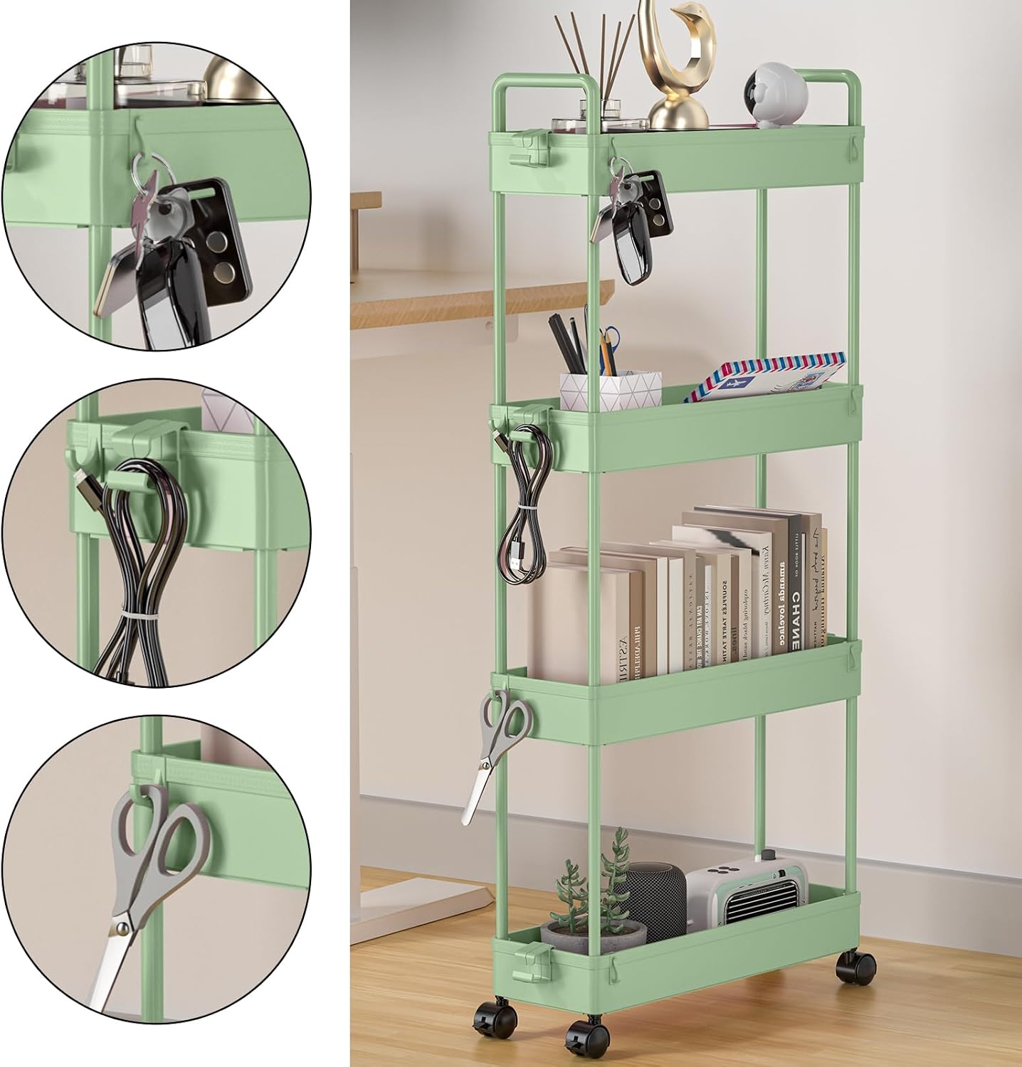 Detalle 2 de SOLEJAZZ 4-Tier Slim Storage Trolley 12x39x92cm