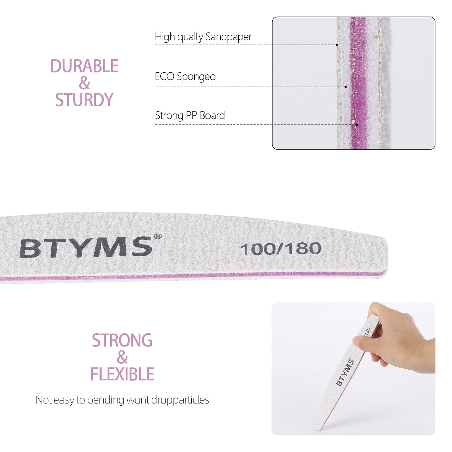 Detalle de BTYMS 25Pcs 100/180 Grit Nail File and Buffer – Double-Sided Emery Boards for Acrylic, Gel & Natural Nails