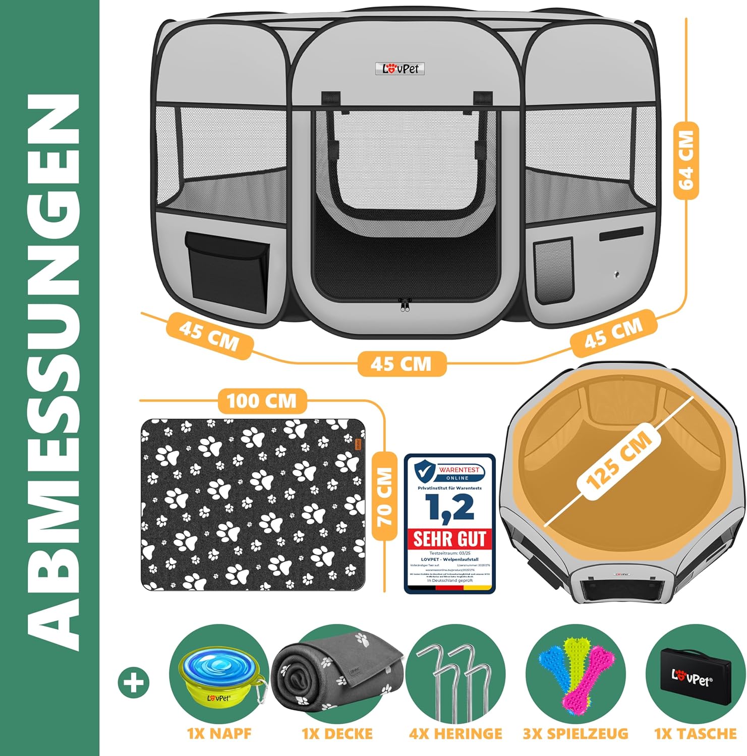 Thumbnail 6 de LOVPET® Welpenlaufstall faltbar inkl. Napf und Fleece-Decke (Pop-up-System) – Hellgrau/Schwarz