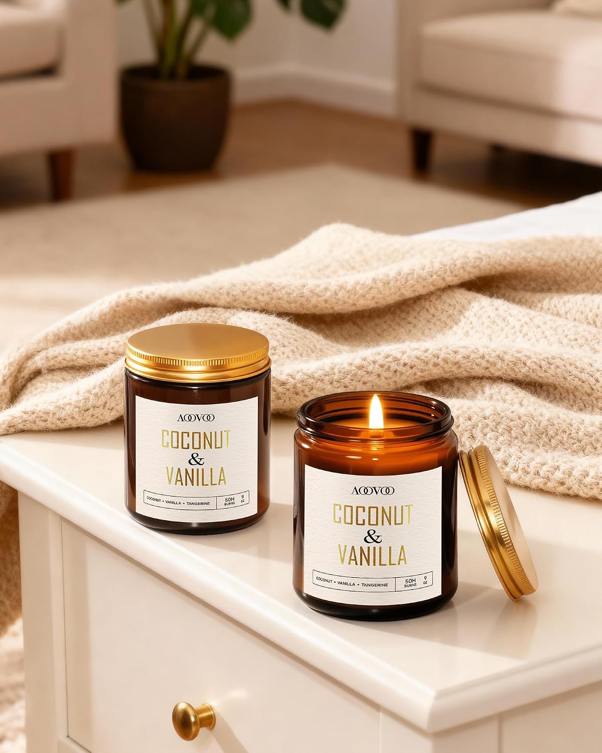 Detalle 2 de AOOVOO Coconut Vanilla Candles — 18 oz Soy Scented Candles for Home Aromatherapy