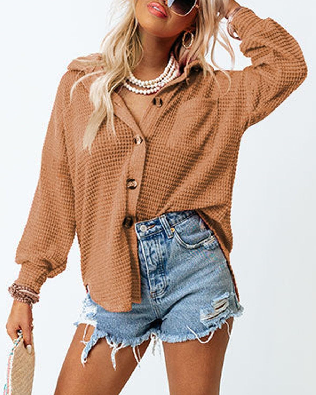 Thumbnail 2 de Dokotoo Damen-Bluse aus Musselin mit Langarm und Knopfleiste – lässiges Hemdshirt mit Tasche (S–XXL)