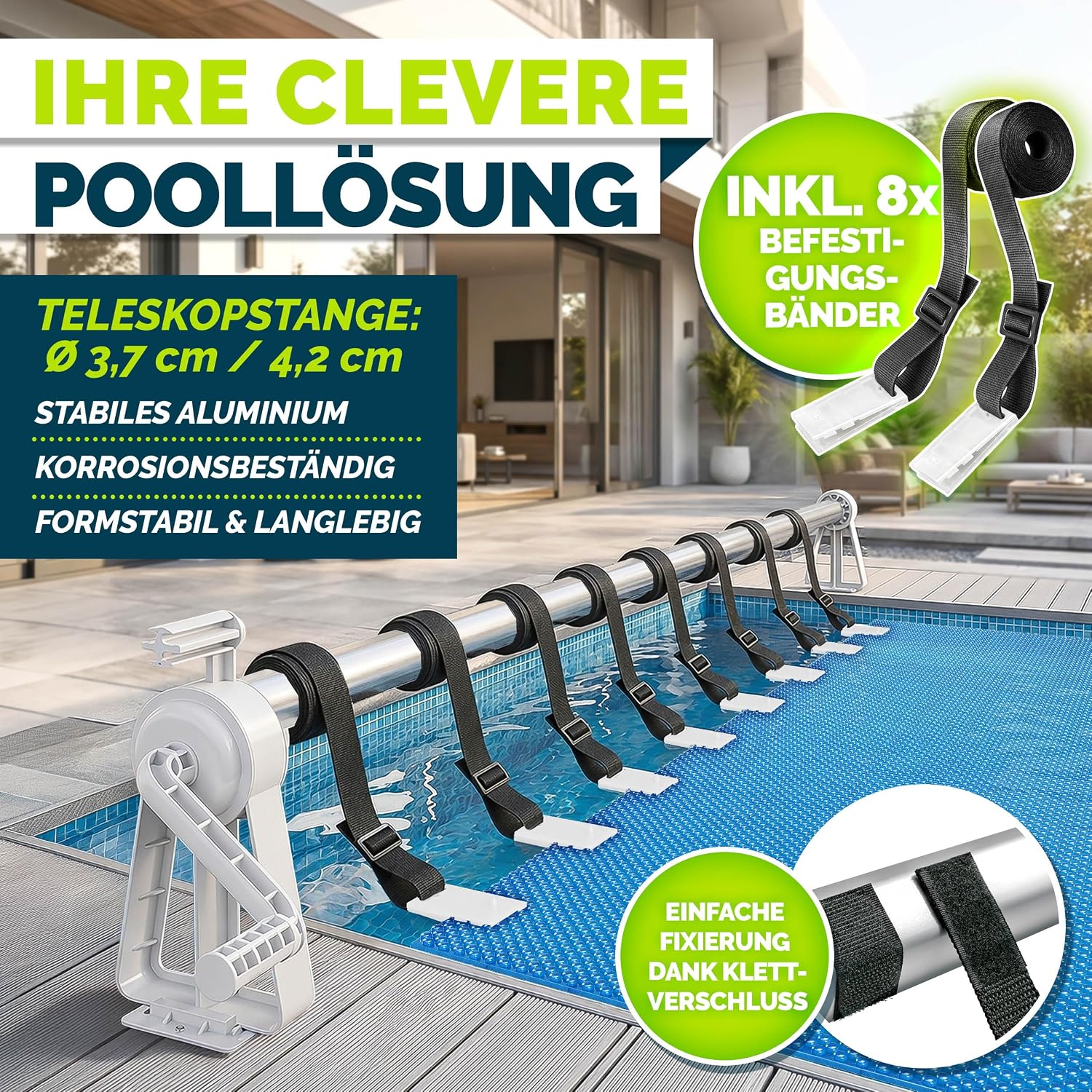 Thumbnail 3 de tillvex Pool Aufroller Premium 1,05-6,15 m – zuverlässige Aufrollvorrichtung für Solarplane mit Thermometer