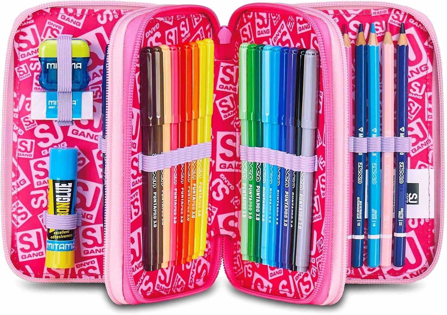 Detalle de SJ GANG STYLE JAM GANG Astuccio Scuola 3 Zip, Fucsia – Triplo Scomparto per Scuola Elementare