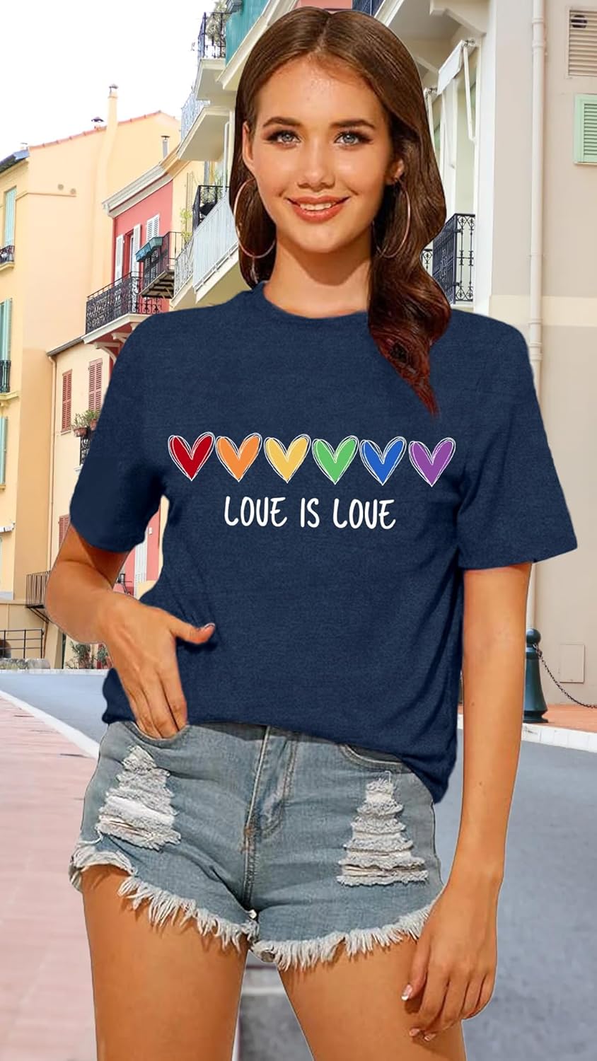 Detalle de Qskall Womens Pride T Shirt Rainbow Hearts Shirt Love is Love Top