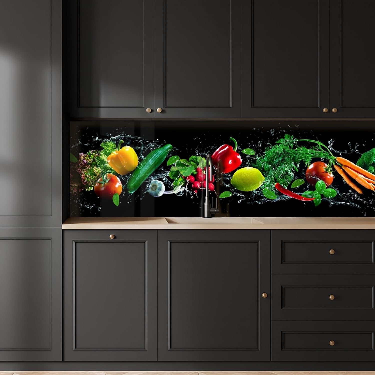 Thumbnail 1 de KitchenYeah Küchenrückwand Selbstklebend 60x250 cm – Glasklare Optik, kein Bohren, schwarz