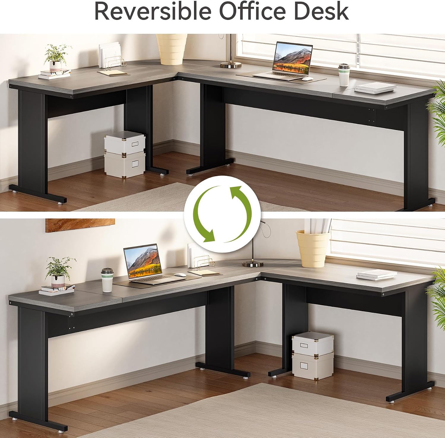 Thumbnail 3 de LITTLE TREE QP083A Reversible L-Shaped Executive Desk with Mobile File Cabinet
