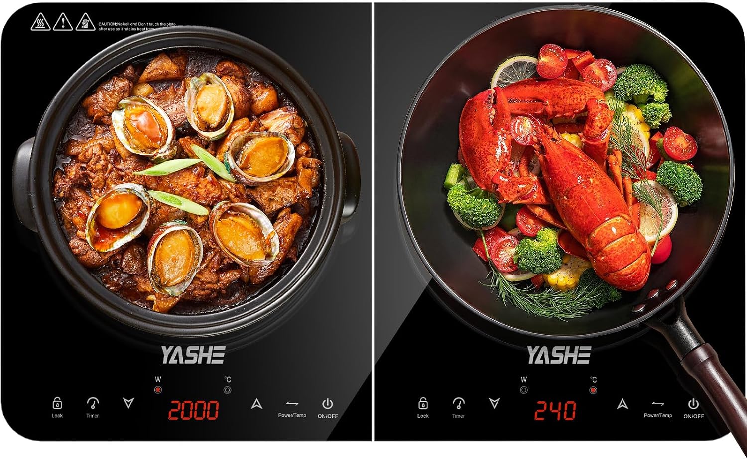 Detalle de YASHE Piastra a Induzione Doppia 3500W: due zone indipendenti, controllo touch e display LED