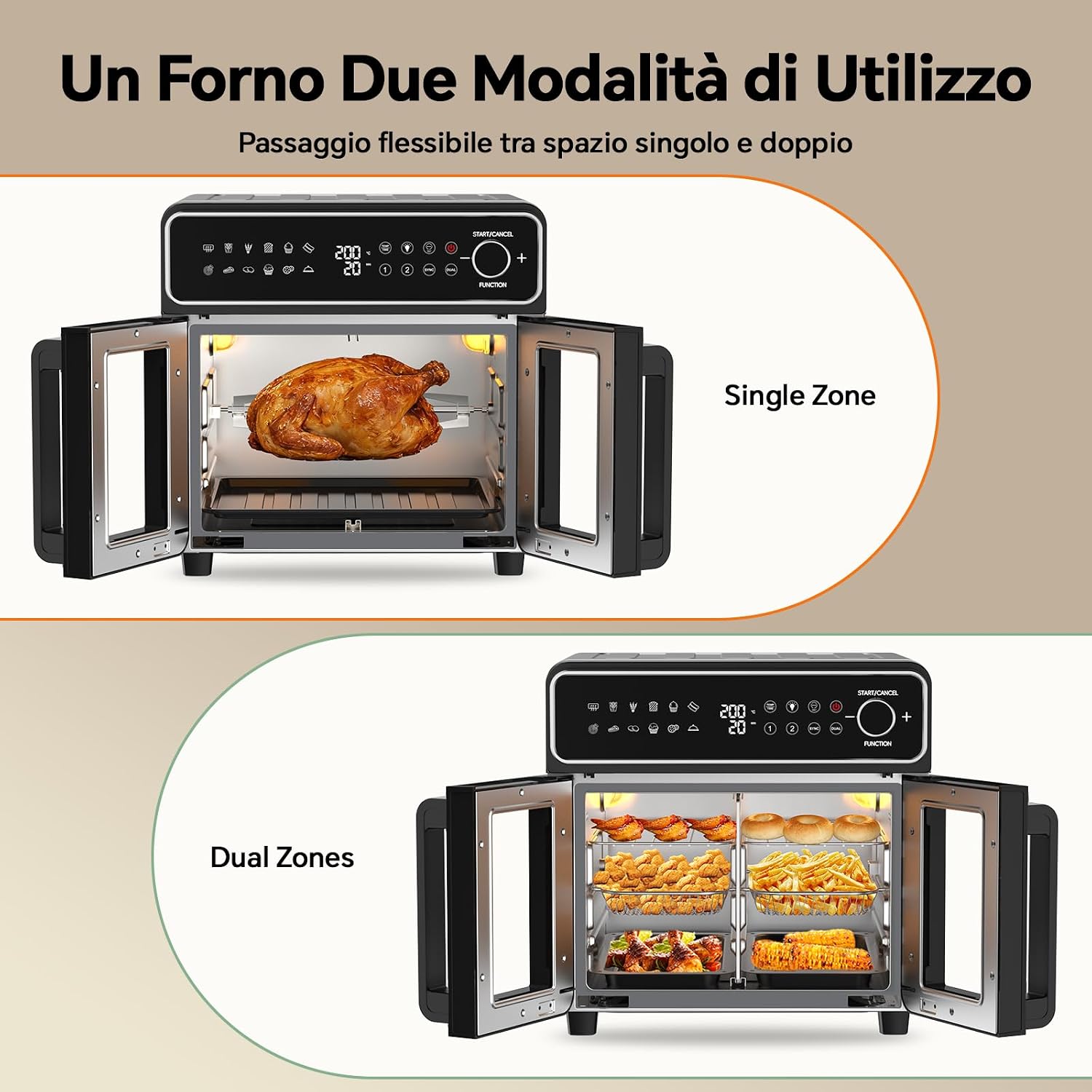 Detalle de Friggitrice ad Aria 23L XXL con Porte alla Francese e Sync Finish – 2600W, 15 programmi, kit accessori