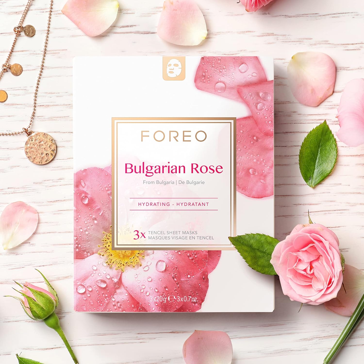 Detalle de FOREO Masque Tissu UFO à la Rose Bulgare (peau sèche) – pack de 3, régénérant et apaisant