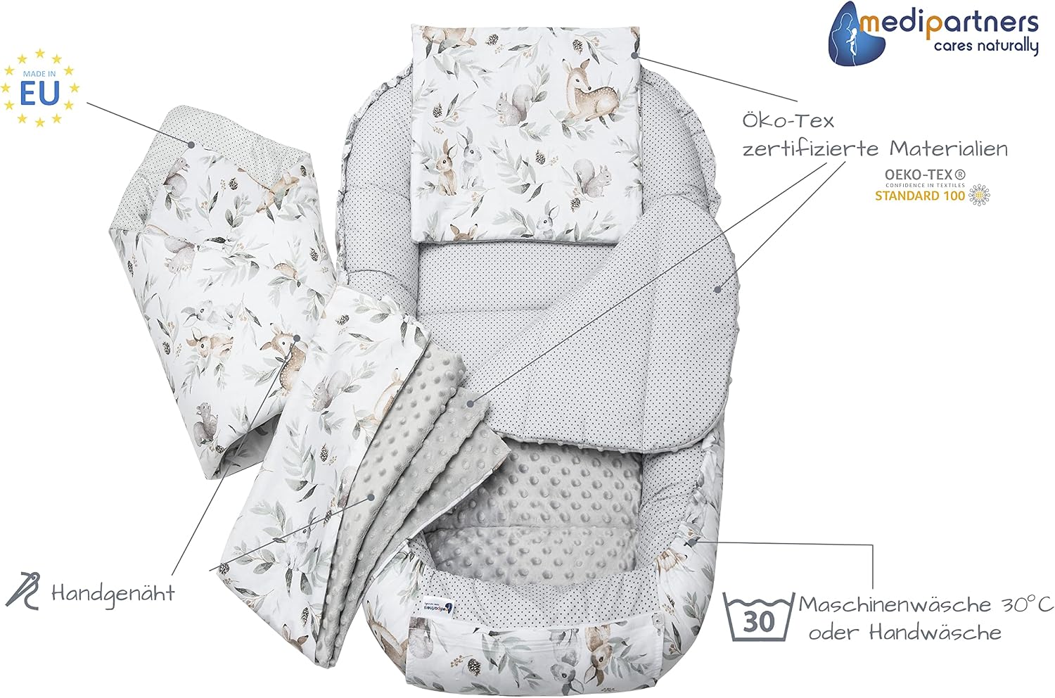 Thumbnail 2 de Medi Partners Babynest Nestchen 100% Baumwolle 5-teilig