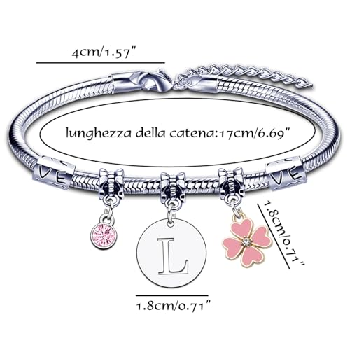 Thumbnail 1 de Bracelet Lettre Initiale Fille 1L par KJKJKJ — Ensemble de 26 bracelets avec lettre et pendentif rose