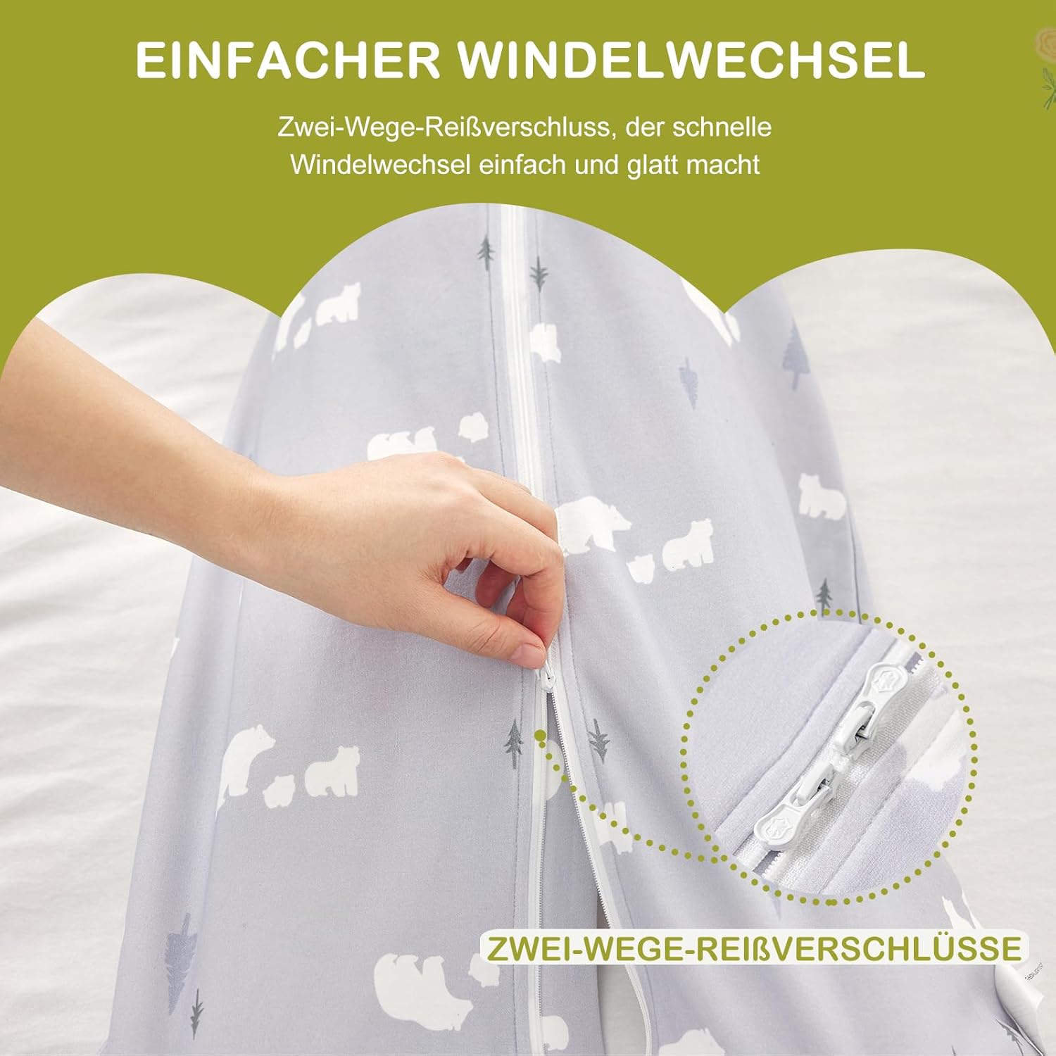 Detalle de Nivolltha Super Weich 2er 0.5 TOG Baby Schlafsack – 100% Baumwolle, Größe S (70 cm) – Blätter und Bären