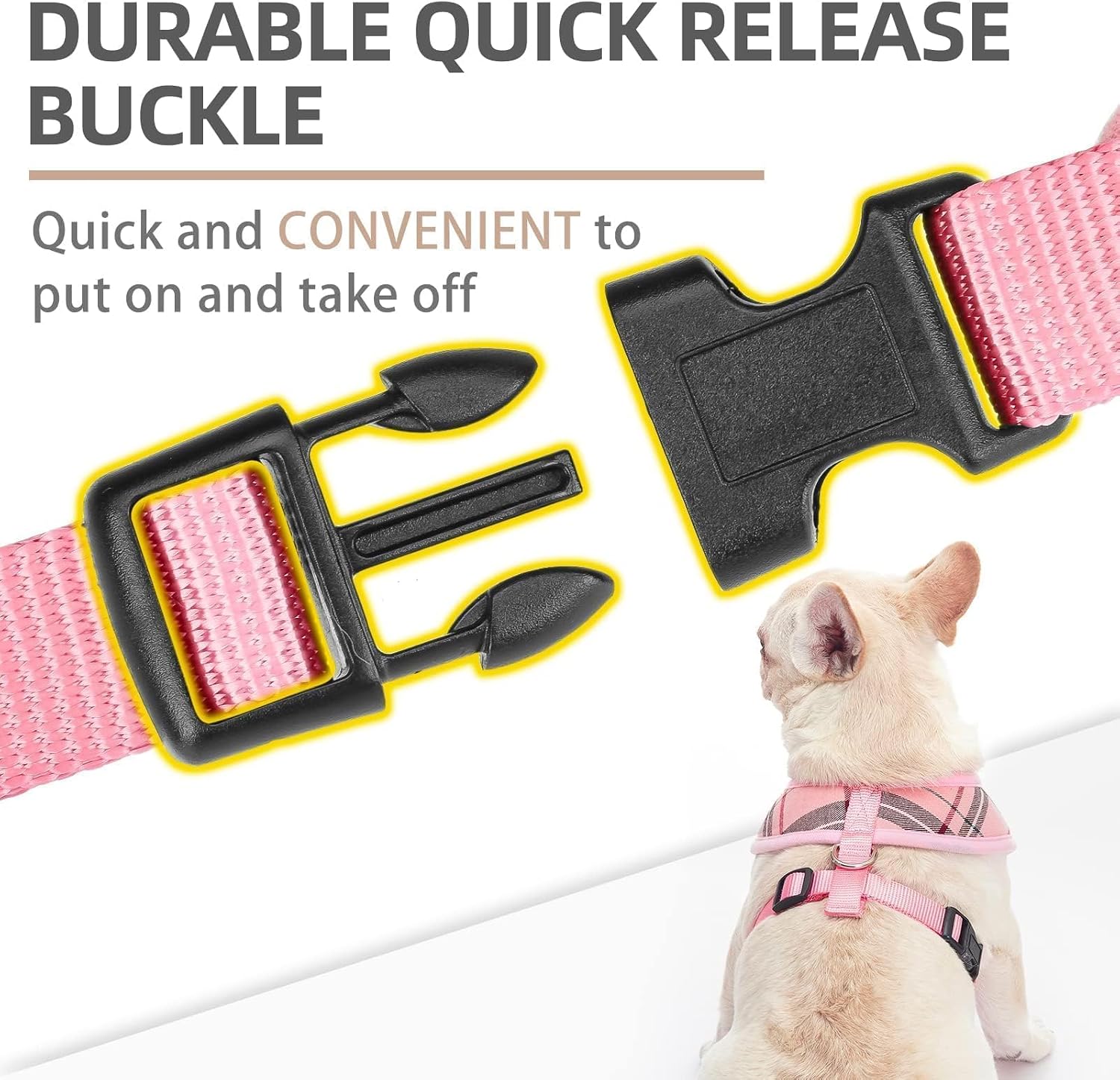 Detalle de PUPTECK BH001_NPINKXS XS Dog Harness and Leash Set, Light Pink Plaid