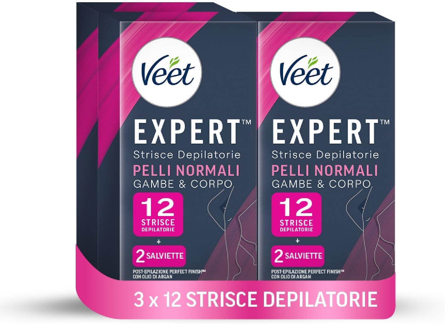 Detalle de Veet Expert Strisce Depilatorie Gambe e Corpo – 3 confezioni da 6x2 strisce, con burro di Karité