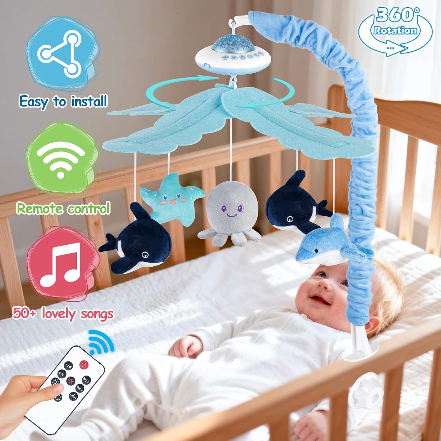 Thumbnail 6 de Playix Baby Crib Mobile with Music, 360° Rotation & Starlight Projection