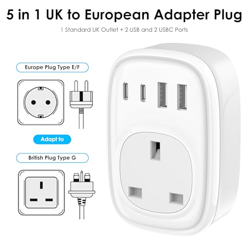 Thumbnail 1 de Tusreda UK to EU Plug Adapter – 40W USB-C Fast Travel Charger (Schuko)