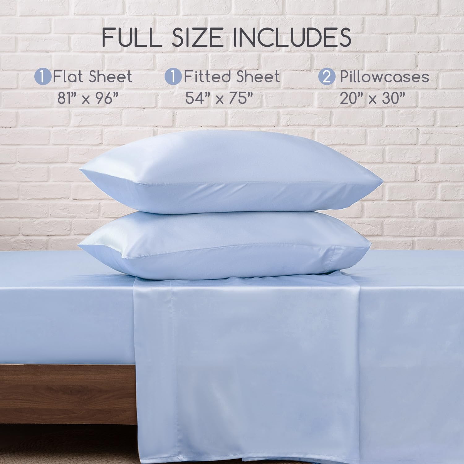 Thumbnail 6 de MR&HM Satin Bed Sheets Full Size 4-Piece Set with 15-Inch Deep Pocket (Light Blue)