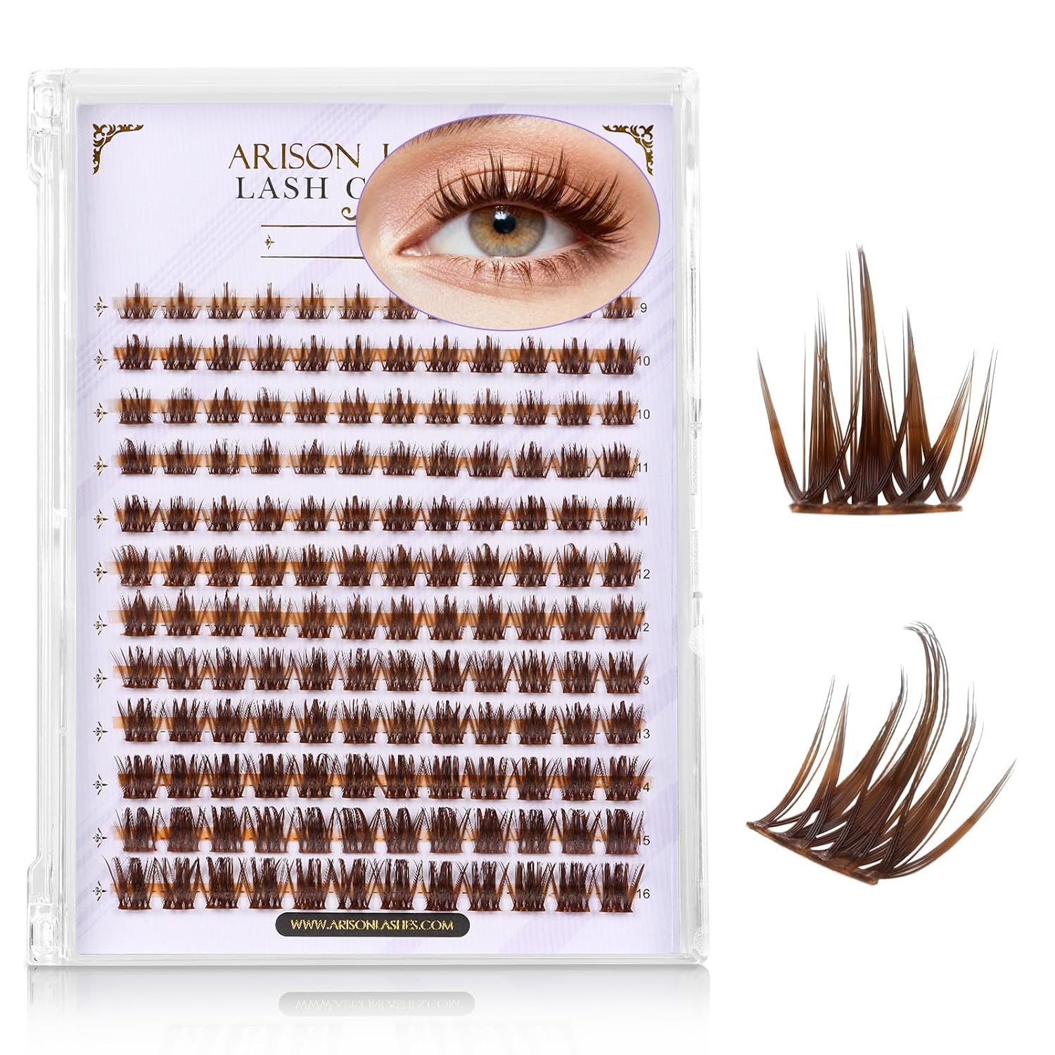 Detalle de Arison Lashes Brown Lash Clusters Manga Braun – 144 Clusters, 9–16 mm, D-Curl für DIY-Cosplay