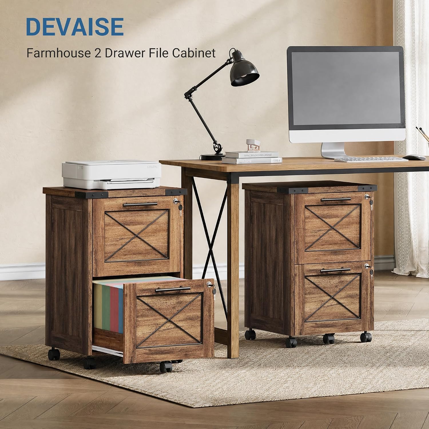 Thumbnail 3 de DEVAISE Rolling File Cabinet, Oak