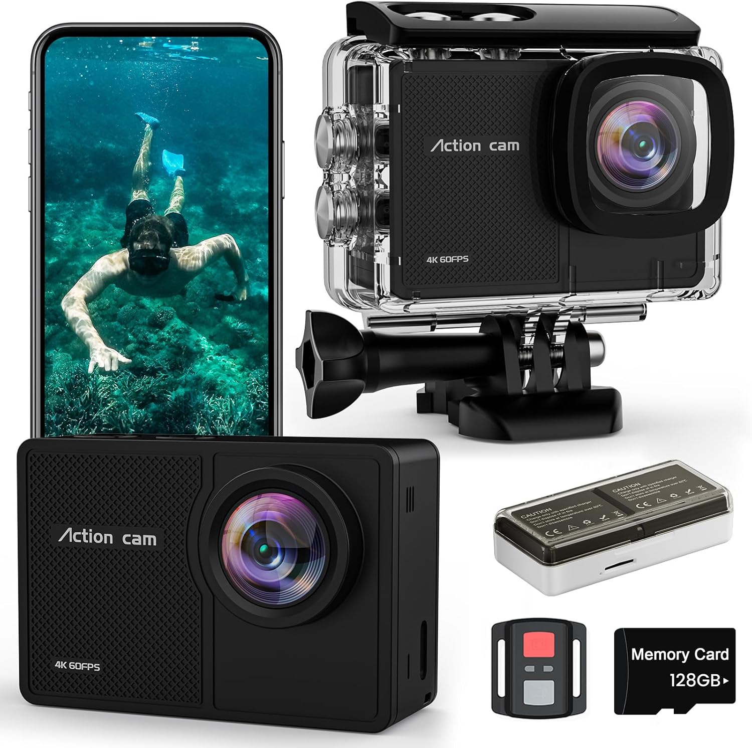 Thumbnail 5 de TIMNUT 4K 60FPS Action Cam – Unterwasserkamera mit 64GB SD Karte, 2x 1350 mAh Akkus und 40 m Wasserdicht