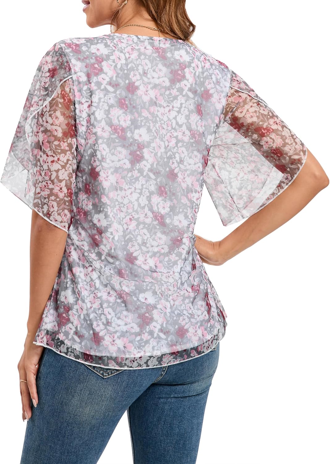 Thumbnail 2 de Timuspo Damen Chiffon Tunika – Lässig Rundhals, Große Größen, Halbärmel, Sommer Loose Fit