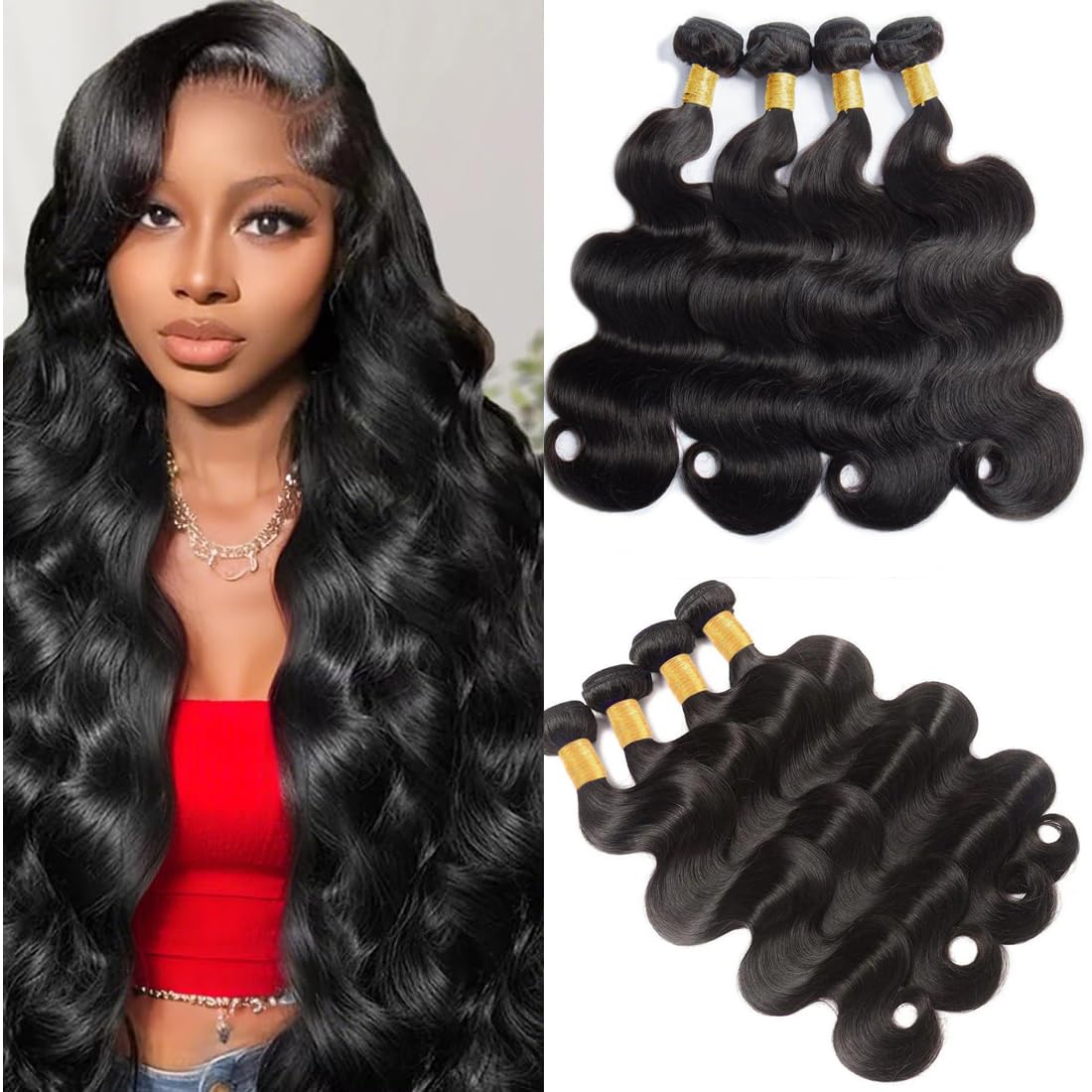 Thumbnail 6 de Caplina 16A Body Wave Human Hair Bundles (16–22 Inch) — 4 Bundles, Natural Black