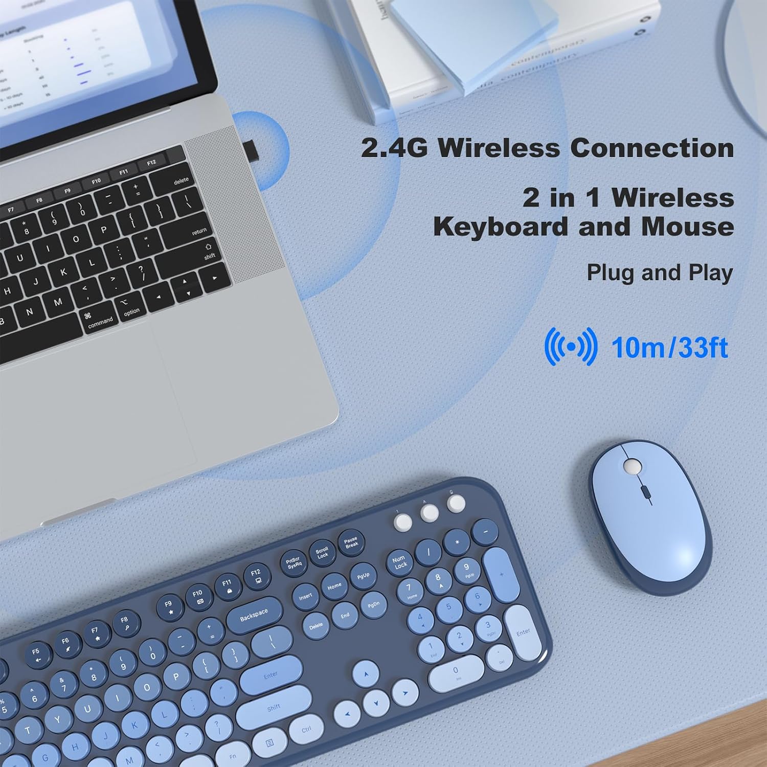 Thumbnail 1 de MOFII Wireless Keyboard and Mouse Combo (Sea Blue Gradient) – Full Size 2.4G, Plug & Play