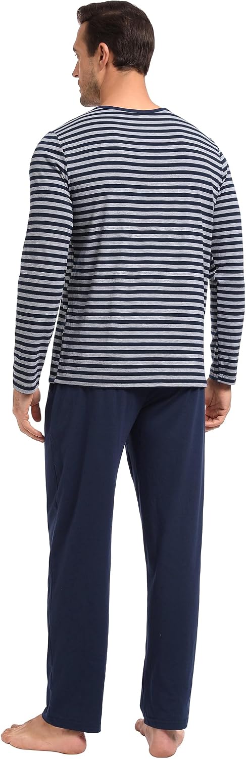 Detalle de Ensemble pyjama homme Marvmys en coton à manches longues rayé, boutonné (2 pièces)