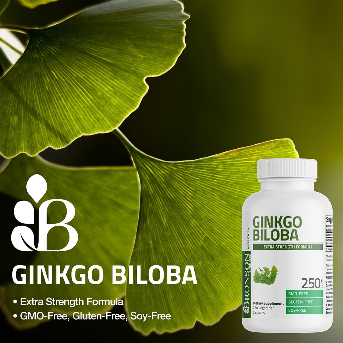 Detalle de Bronson Ginkgo Biloba Extra Strength Capsules, 120 Count, Vegetarian