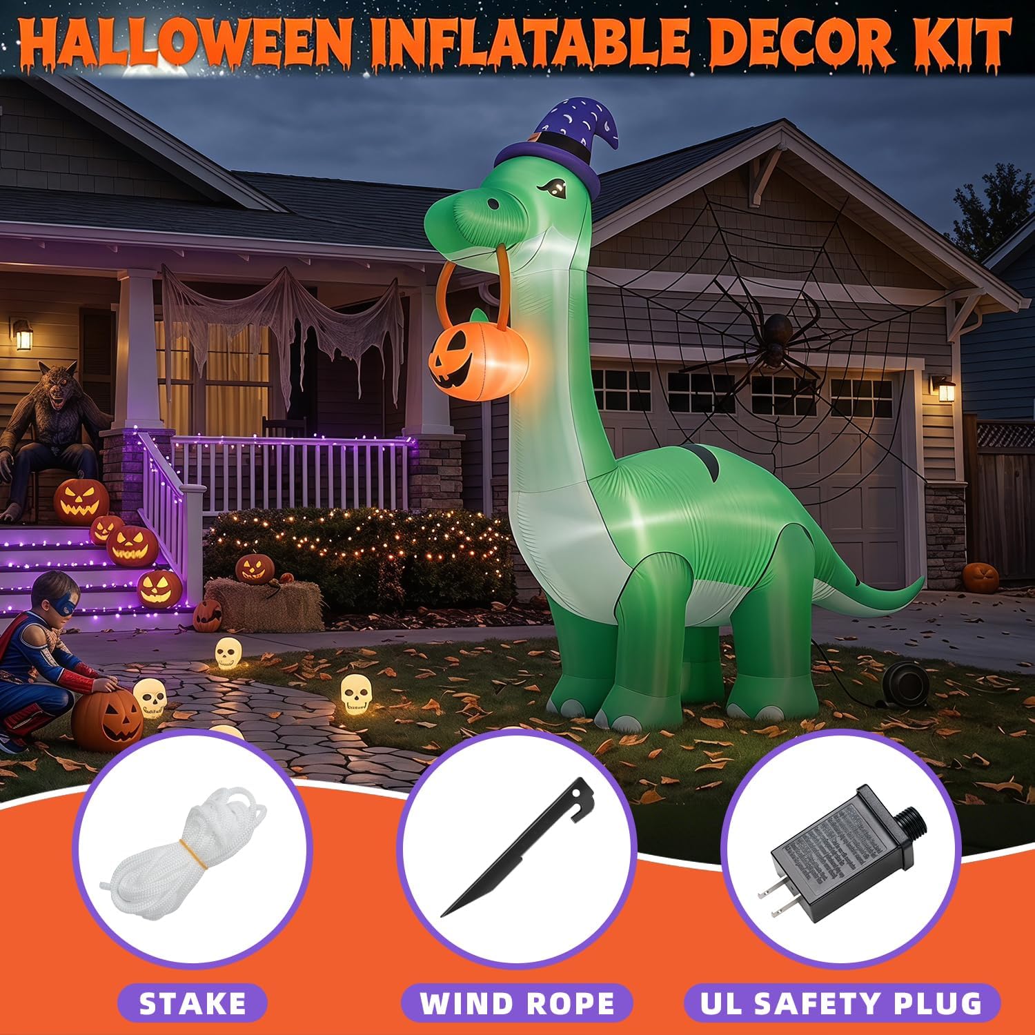 Detalle 2 de inin IN-004 12-Foot Inflatable T-Rex Halloween Decoration with LED Lights