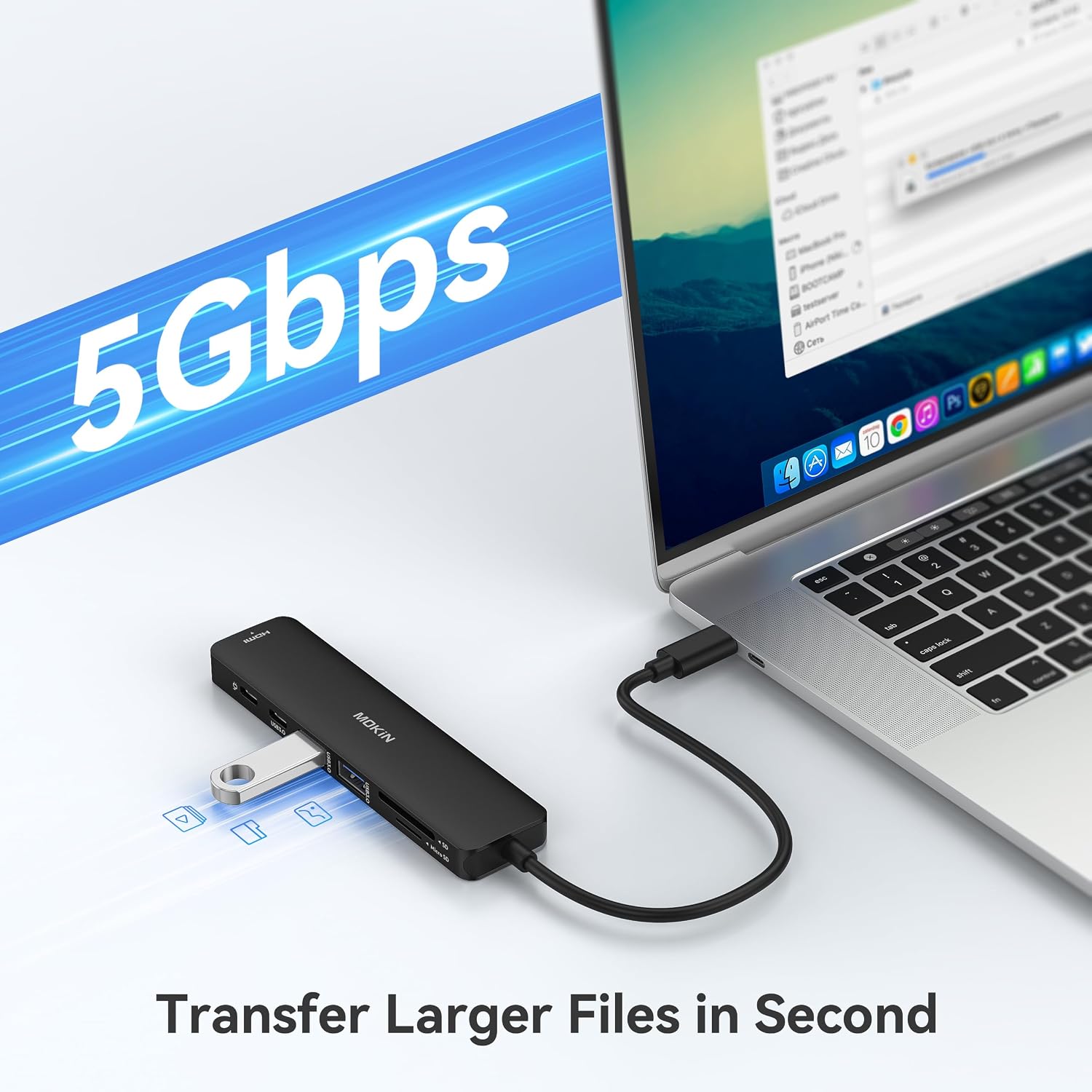 Detalle de MOKiN 7-in-1 USB C HDMI Hub for MacBook Pro/Air: 4K @60Hz, 2x USB 3.0, SD/microSD, 100W PD