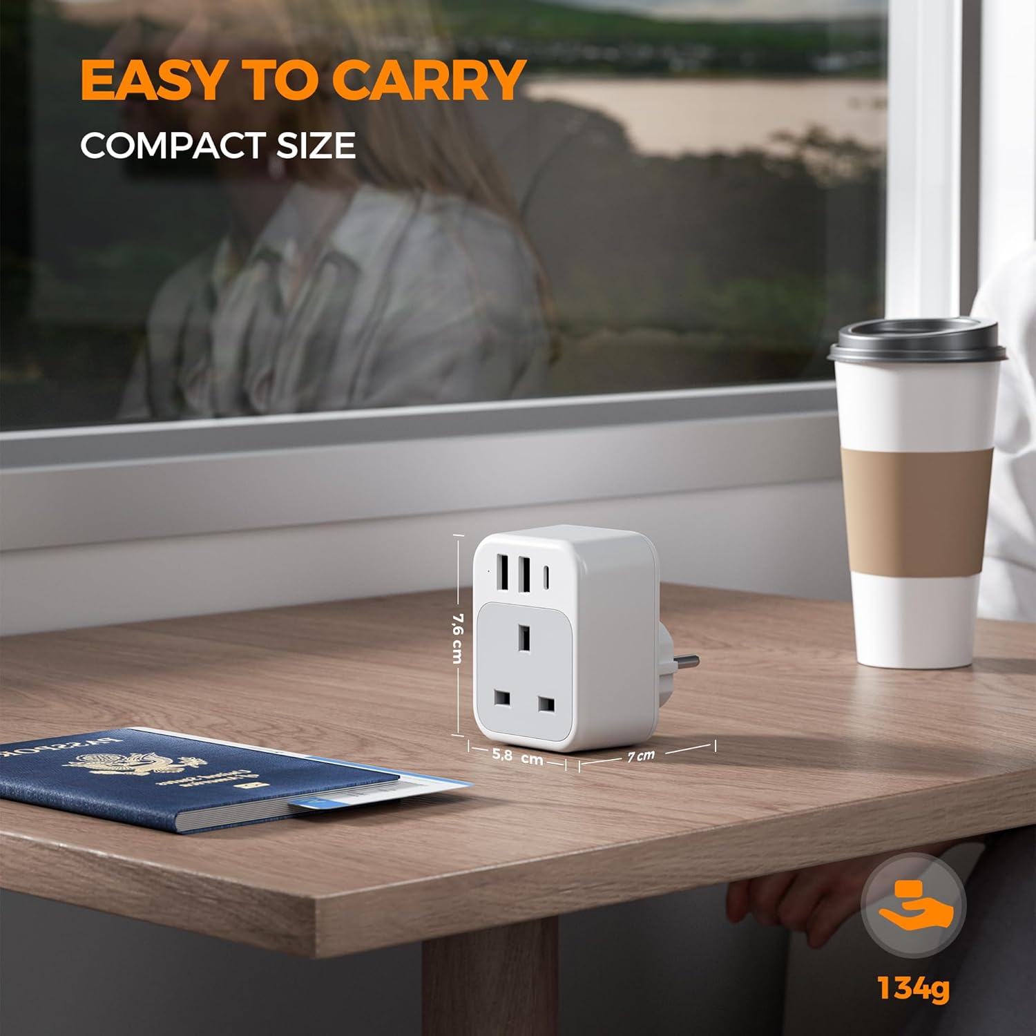Detalle 2 de UK to Europe Plug Adapter with 3 USB (Type E/F Schuko) by TESSAN — EU Travel Adaptor for Multiple Countries
