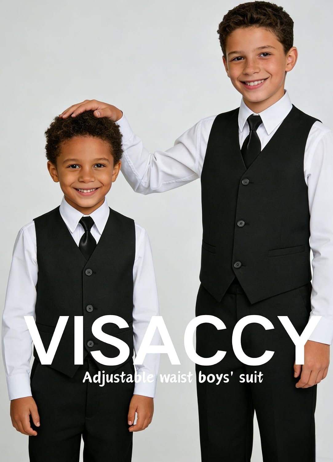 Detalle 2 de Visaccy Boys Formal Slim Fit Suit with Adjustable Waist — 4-Piece Ring Bearer/Tuxedo Set (Size 10)