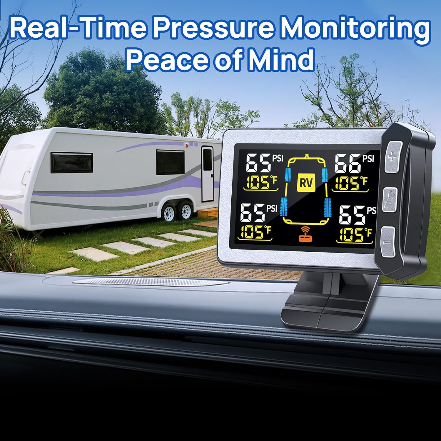 Detalle de Masoll RV Tire Pressure Monitoring System, Gen 2 with 4 Sensors and Color LCD Display