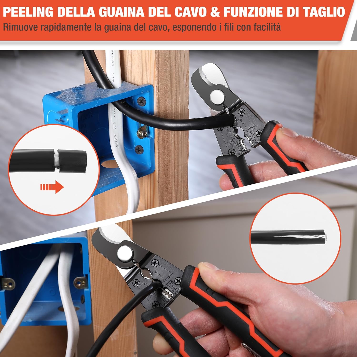 Detalle de ValueMax Tagliacavi Multifunzione 4-IN-1 da 17 cm con foro di spelatura e sezioni 0,75/1,5/2,5 mm²