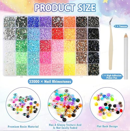 Detalle 2 de CAMETNG 32000 Pcs Bedazzling Kit, 40 Colours, 3mm Resin Rhinestones for Nail Art and Craft