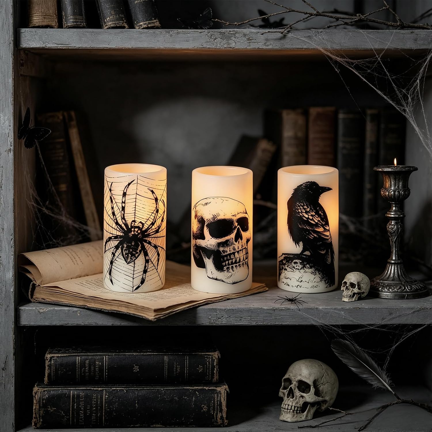 Detalle de Eldnacele SK003 Halloween Flameless Candles, 3-Pack with 6-Hour Timer