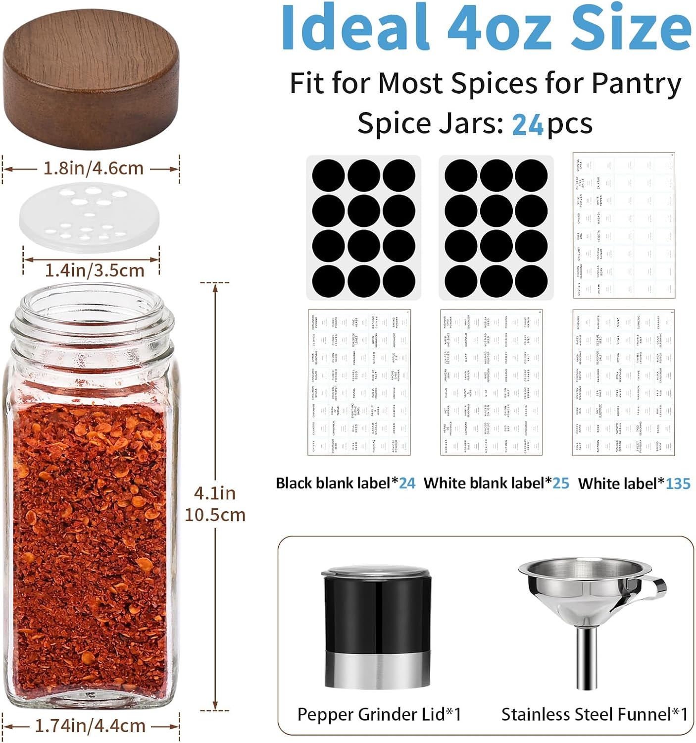 Detalle de Yangbaga 24Pcs Glass Spice Jars ⚖