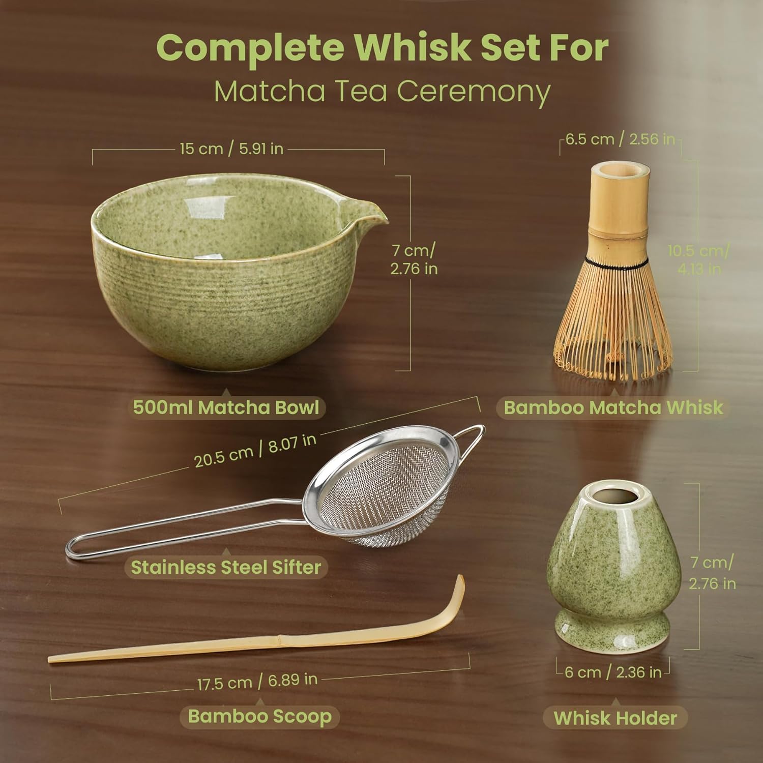 Thumbnail 1 de Metflavor Matcha Whisk Set (Ceramic Bowl Kit) with Bamboo Chasen, Sifter, Scoop & Holder — 5-Piece Matcha Set