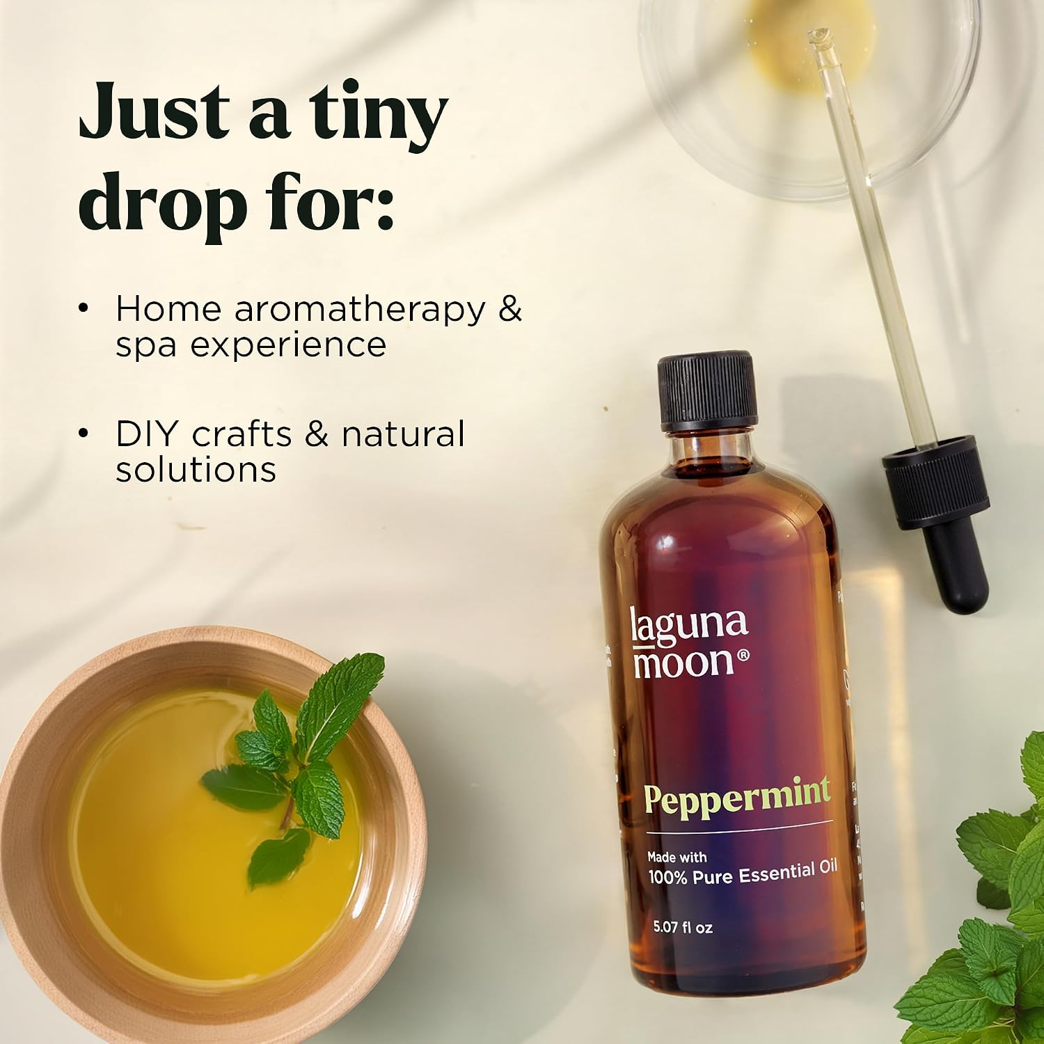 Detalle de Lagunamoon Peppermint Oil – 150mL Pure Essential Oil for Diffusers, Aromatherapy & DIY Scents